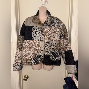 Patchwork Quilted Jacket - Black, Brown, Cream. Size L